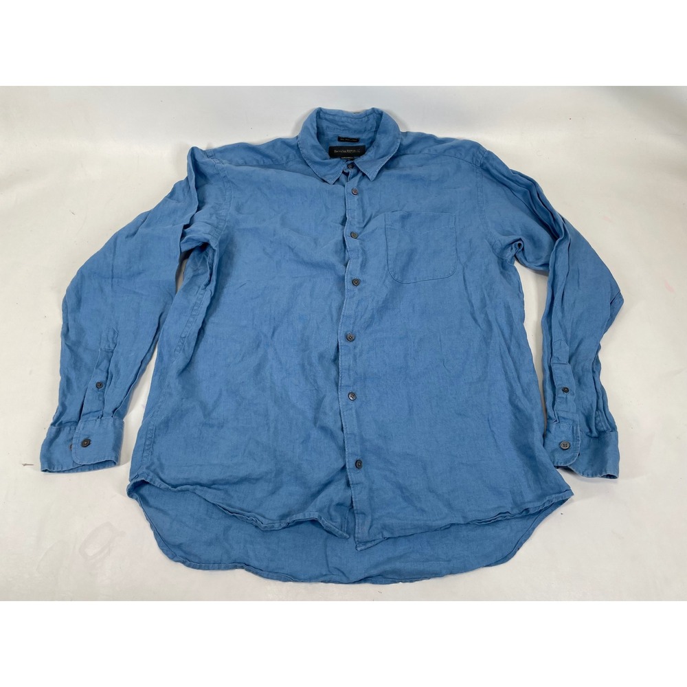 Banana Republic Mens Large Blue 100% Irish Linen Long Sleeve Button Down Shirt